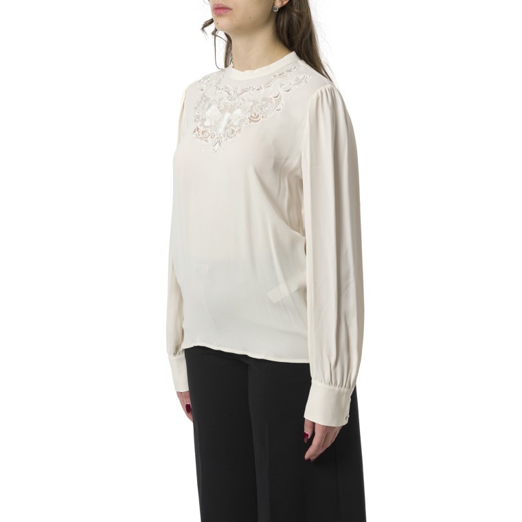 Blusa in crêpe con ricamo floreale Twinset