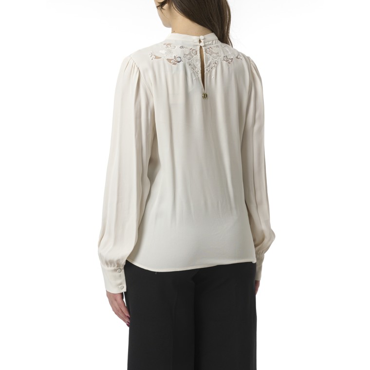 Blusa in crêpe con ricamo floreale Twinset