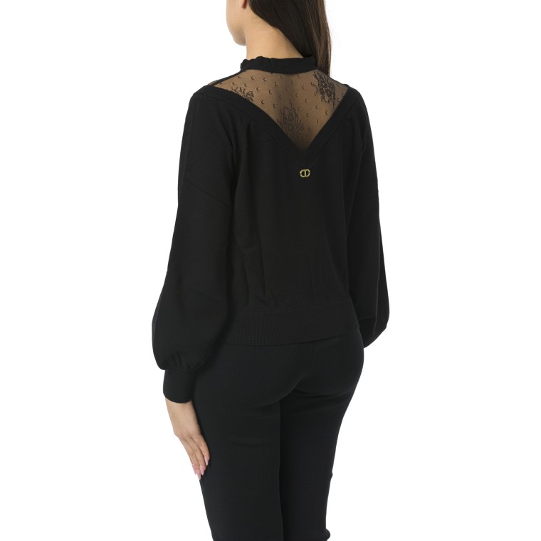 Maglia con pizzo e fiocco Twinset