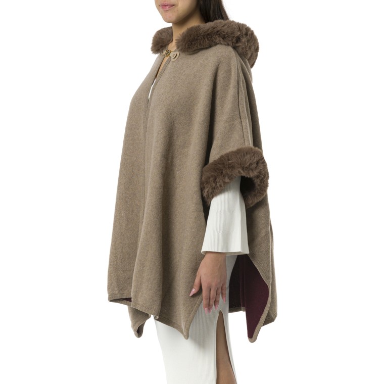 Poncho in panno e faux fur Twinset