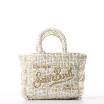 Borsa a mano Mini Vanity in lana con motivo tweed bianco...