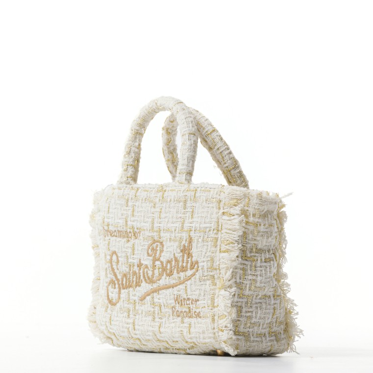 Borsa a mano Mini Vanity in lana con motivo tweed bianco Mc2 Saint Barth