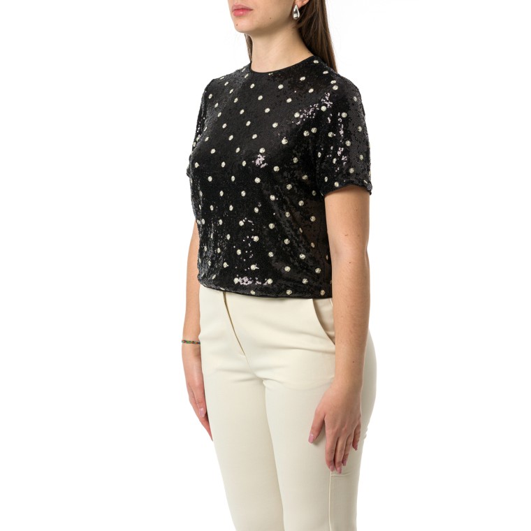 T-shirt a pois con paillettes i Blues