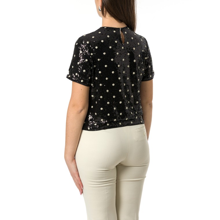 T-shirt a pois con paillettes i Blues