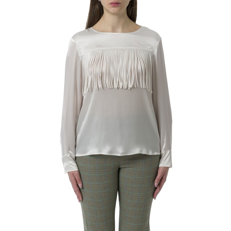 Blusa in raso di seta con frange Marella Monochrome