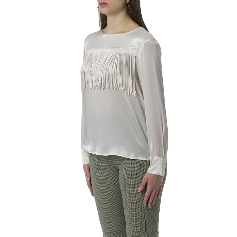 Blusa in raso di seta con frange Marella Monochrome