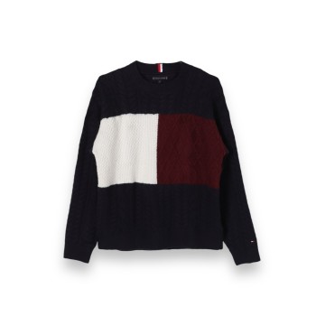 Pullover color block in maglia intrecciata Tommy Hilfiger