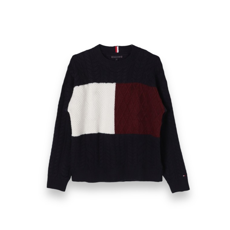 Pullover color block in maglia intrecciata Tommy Hilfiger