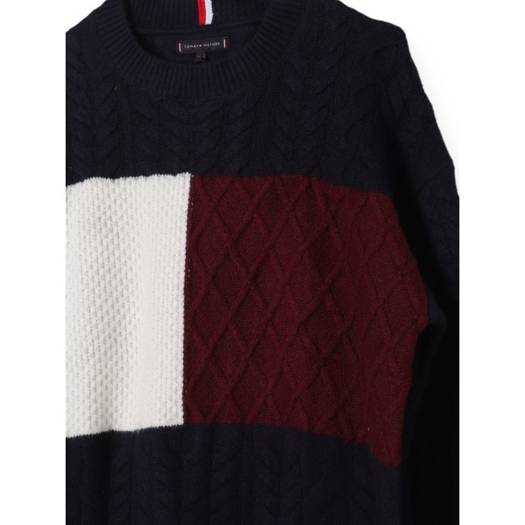 Pullover color block in maglia intrecciata Tommy Hilfiger