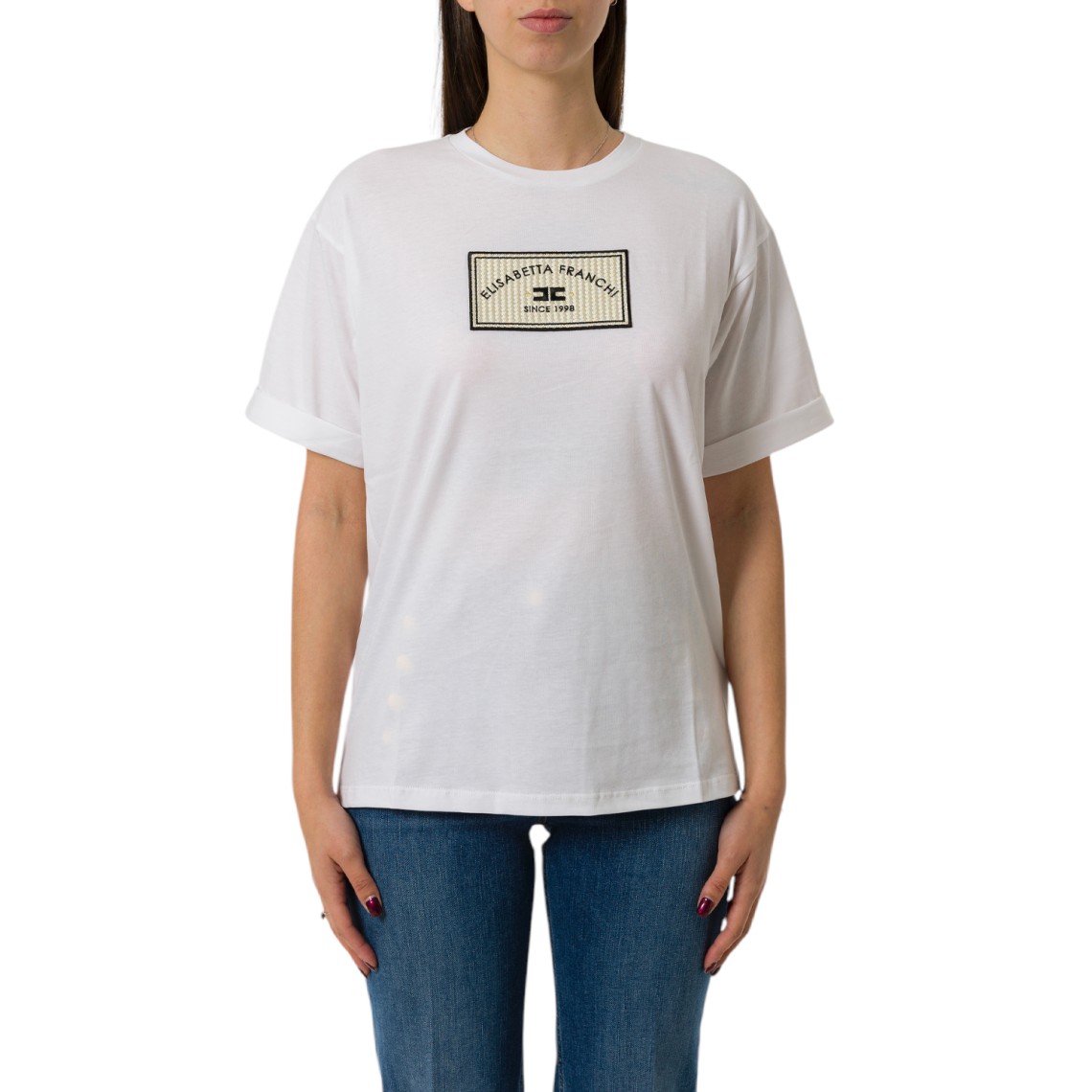 【Elisabetta Franchi】ロゴパッチ付きジャージーTシャツ T-shirt in jersey con patch logo Elisabetta Franchi