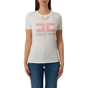 T-shirt in jersey con stampa e catenella Elisabetta Franchi