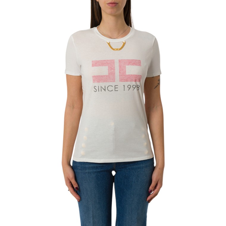 T-shirt in jersey con stampa e catenella Elisabetta Franchi