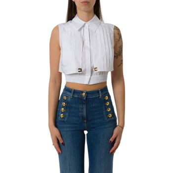 Camicia cropped in popeline con mantellina Elisabetta...