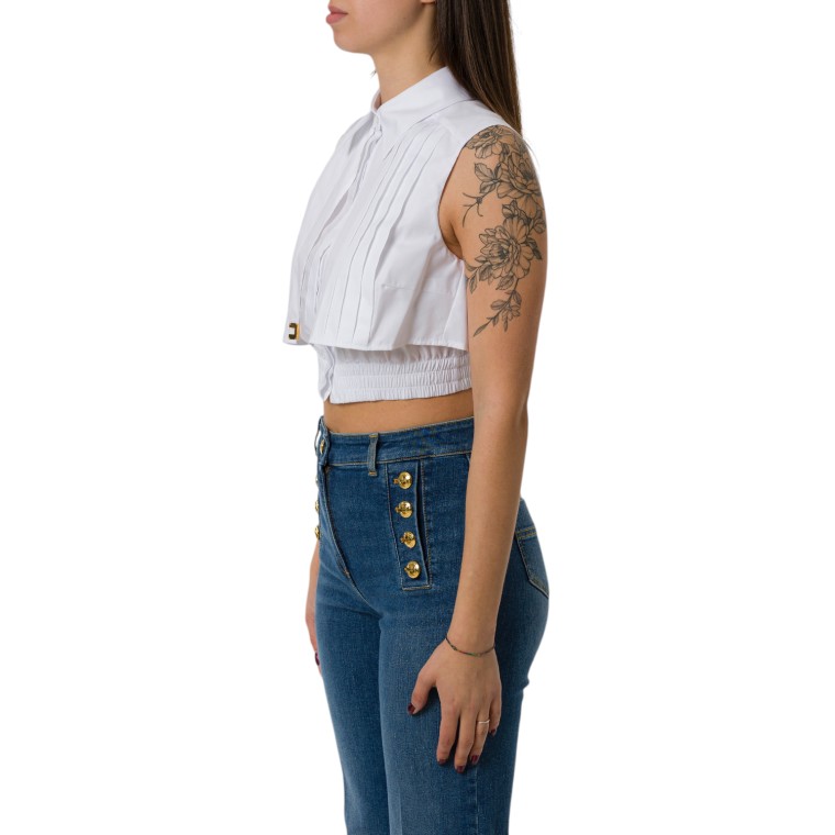 Camicia cropped in popeline con mantellina Elisabetta Franchi