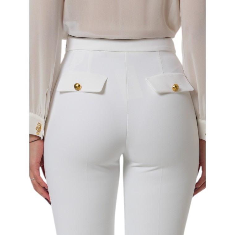 Pantaloni cropped in crêpe con placca logo Elisabetta Franchi