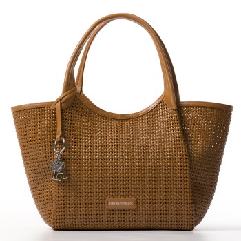 Shopper intrecciata con charm logo Emporio Armani