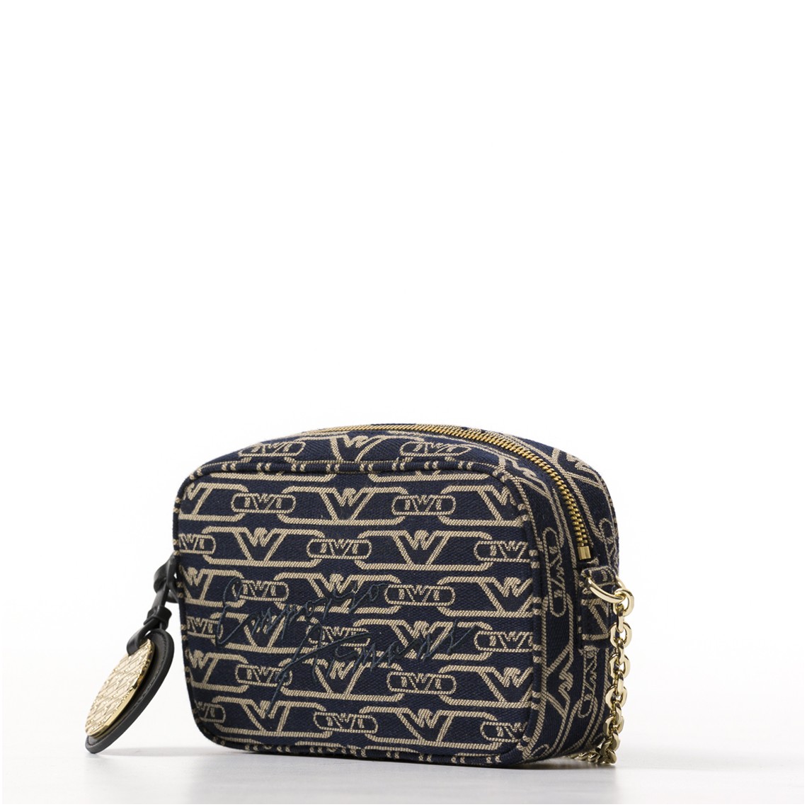Camera case in canvas jacquard monogram all over e tracolla a catena Emporio Armani