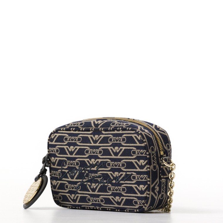 Camera case in canvas jacquard monogram all over e tracolla a catena Emporio Armani