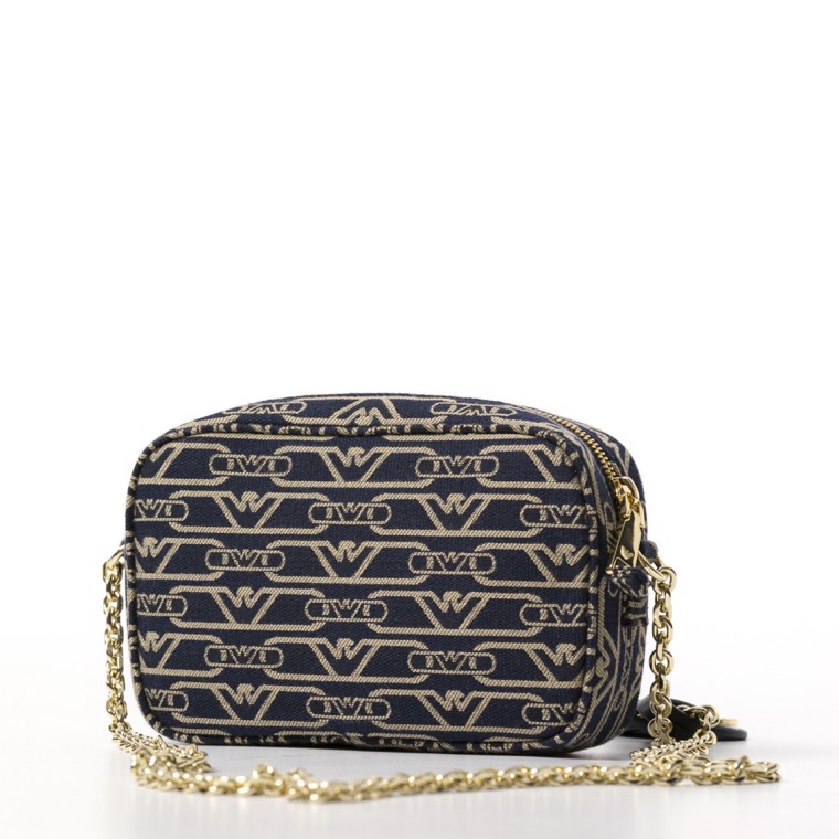 Camera case in canvas jacquard monogram all over e tracolla a catena Emporio Armani