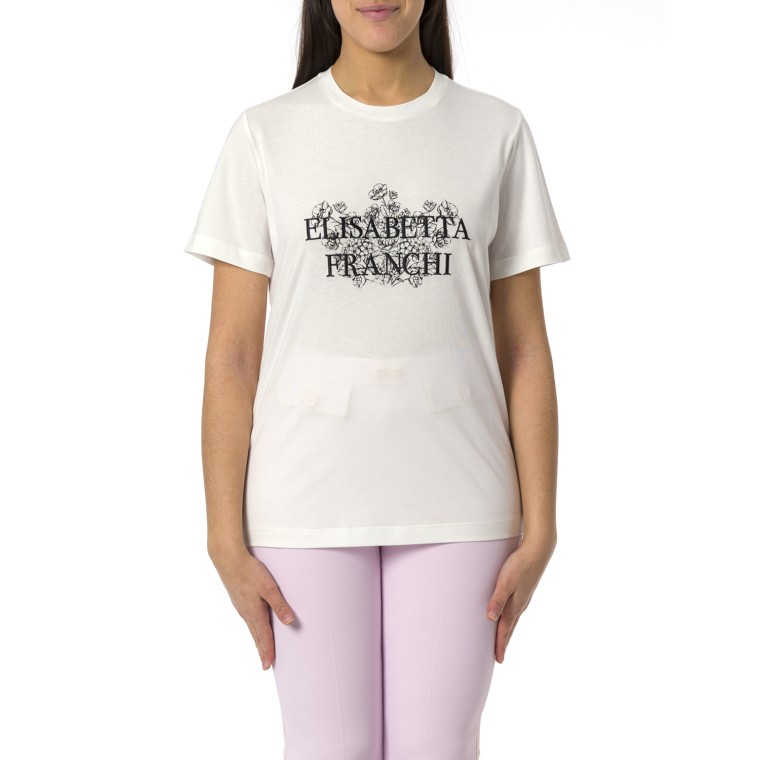 T-shirt in jersey con stampa e ricamo Elisabetta Franchi