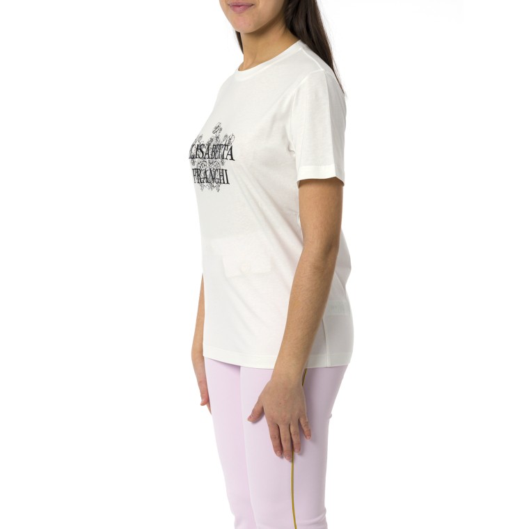 T-shirt in jersey con stampa e ricamo Elisabetta Franchi