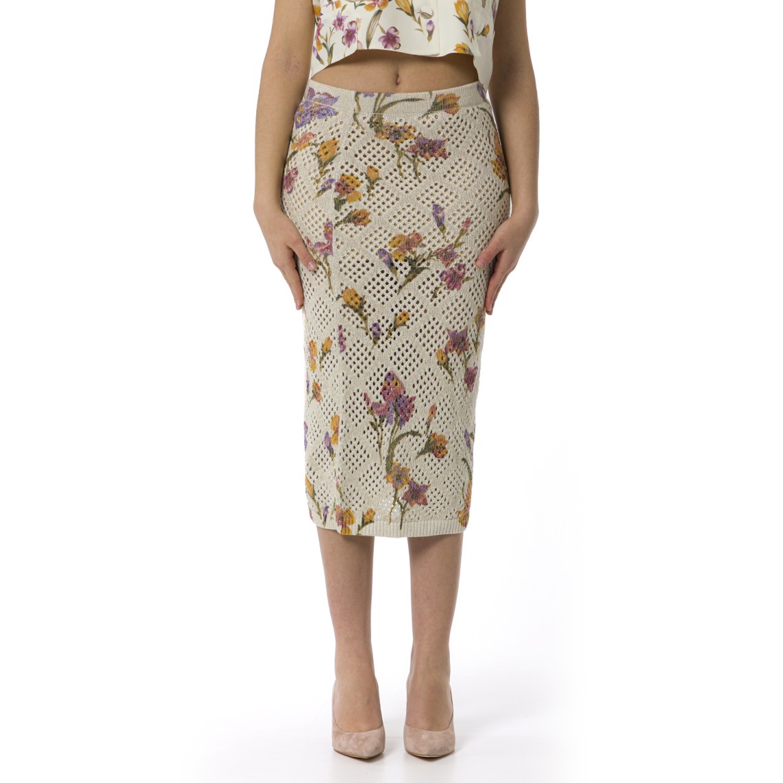 Twinset Completo Gonna Longuette E Top Gonna A Rete Con