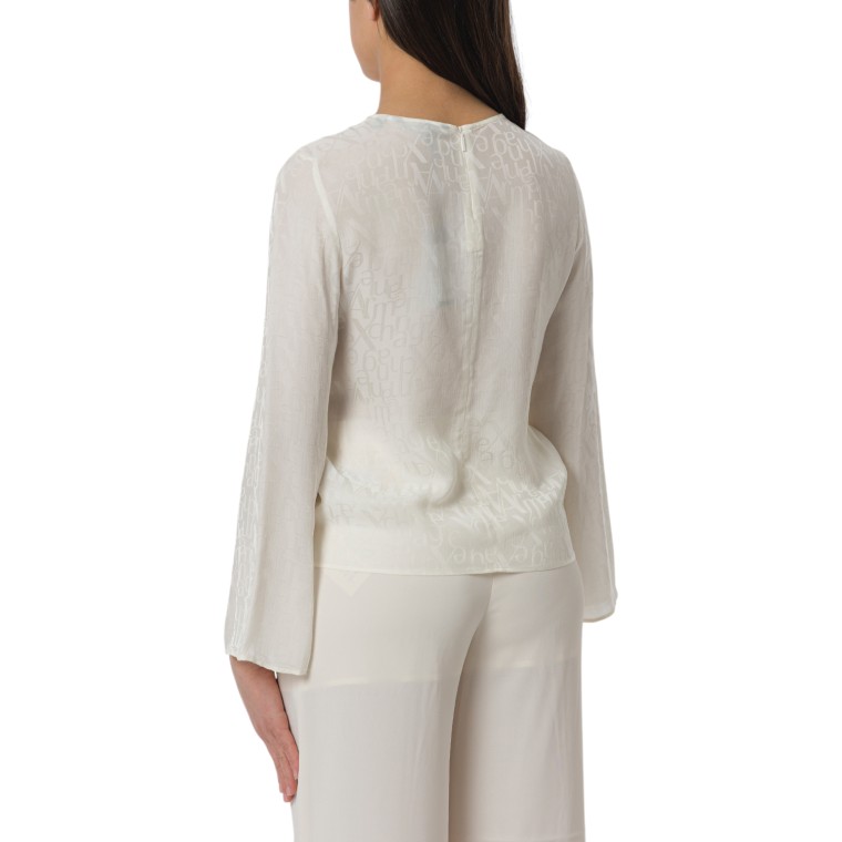 Blusa in satin con logo Armani Exchange all over