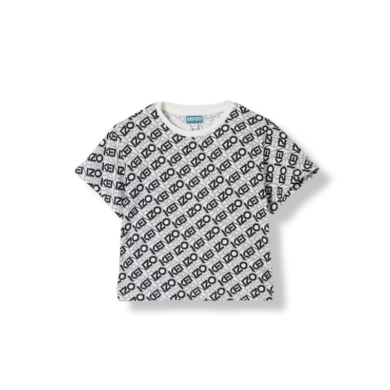 T-shirt in cotone con logo all-over Kenzo Kids