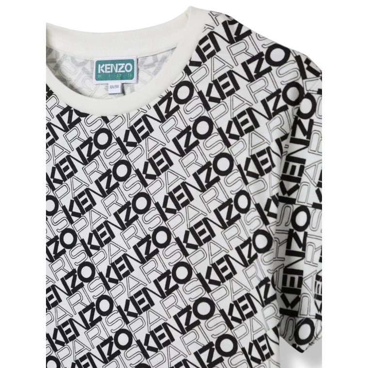 T-shirt in cotone con logo all-over Kenzo Kids