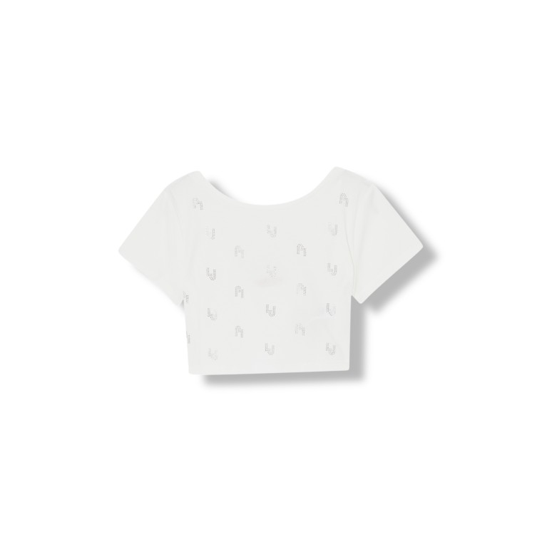 T-shirt cropped con logo e strass Liu Jo Kids
