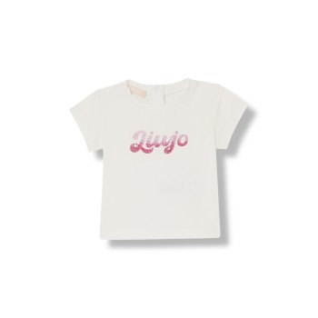 T-shirt in cotone con logo e strass Liu Jo Kids