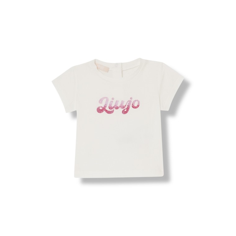 T-shirt in cotone con logo e strass Liu Jo Kids