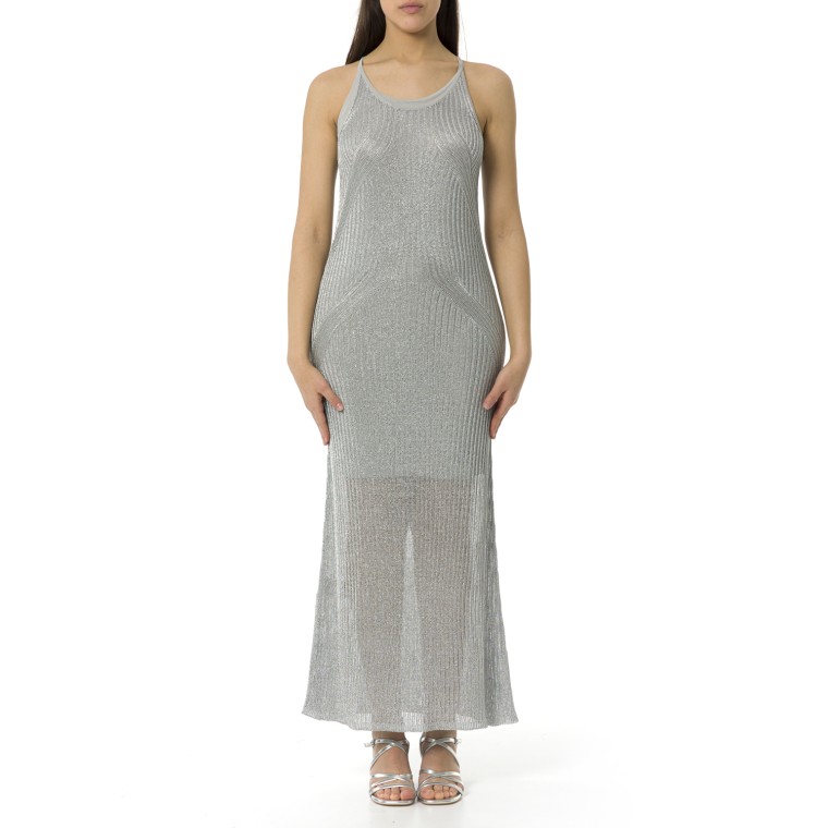 Abito Pinko smanicato in maglia metallizzata a coste