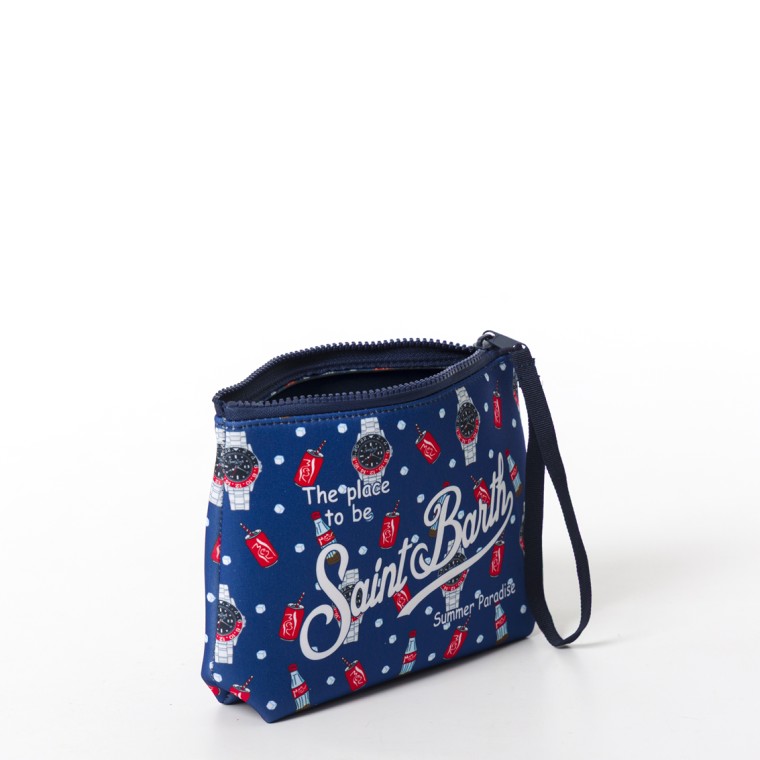 Pochette Aline in scuba Mc2 Saint Barth con stampa orologi e cola