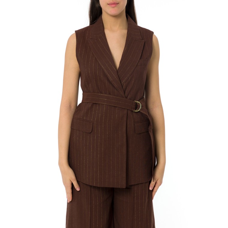 Gilet lungo gessato con lurex Marella