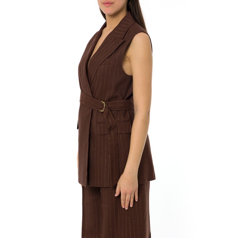 Gilet lungo gessato con lurex Marella