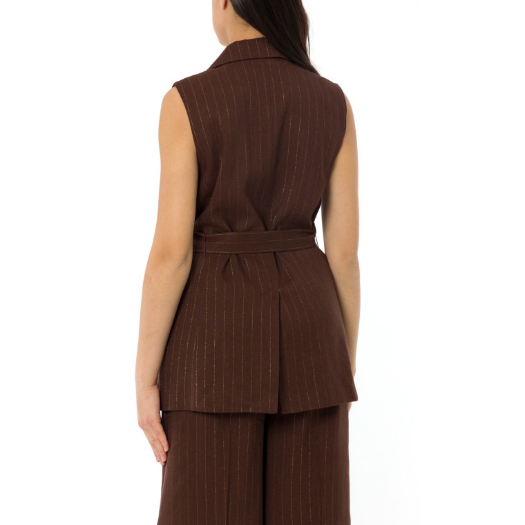 Gilet lungo gessato con lurex Marella