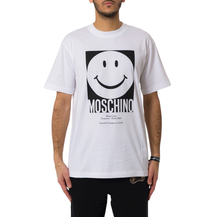 T-shirt con stampa smiley e logo Moschino Couture 