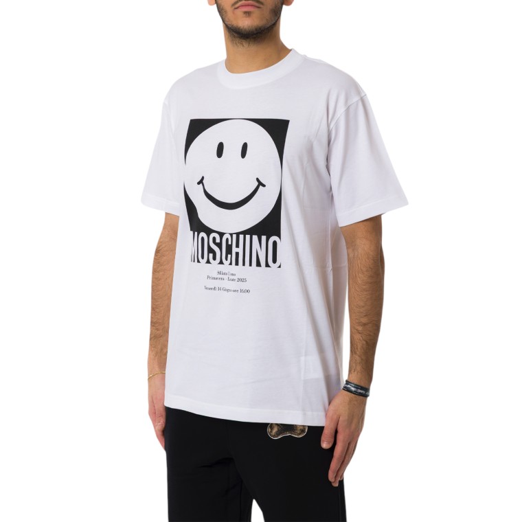 T-shirt con stampa smiley e logo Moschino Couture 