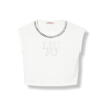 T-shirt con logo glitter Liu Jo Kids e catena