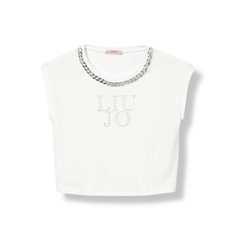 T-shirt con logo glitter Liu Jo Kids e catena