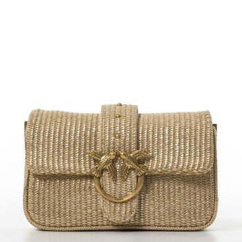 Borsa a spalla Mini Love Bag Slouchy Pinko in rafia laminata