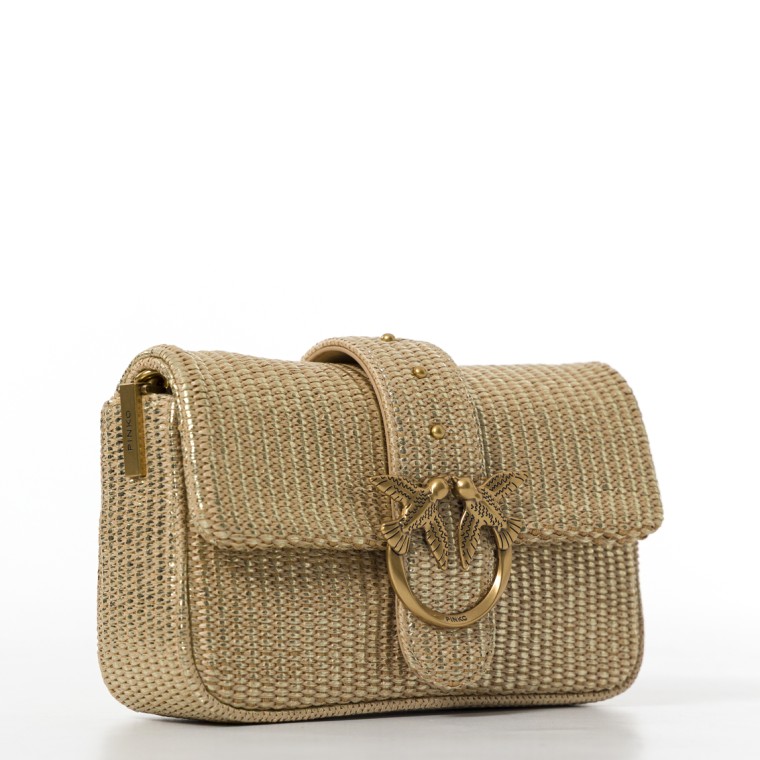 Borsa a spalla Mini Love Bag Slouchy Pinko in rafia laminata