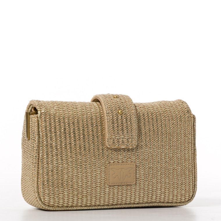 Borsa a spalla Mini Love Bag Slouchy Pinko in rafia laminata