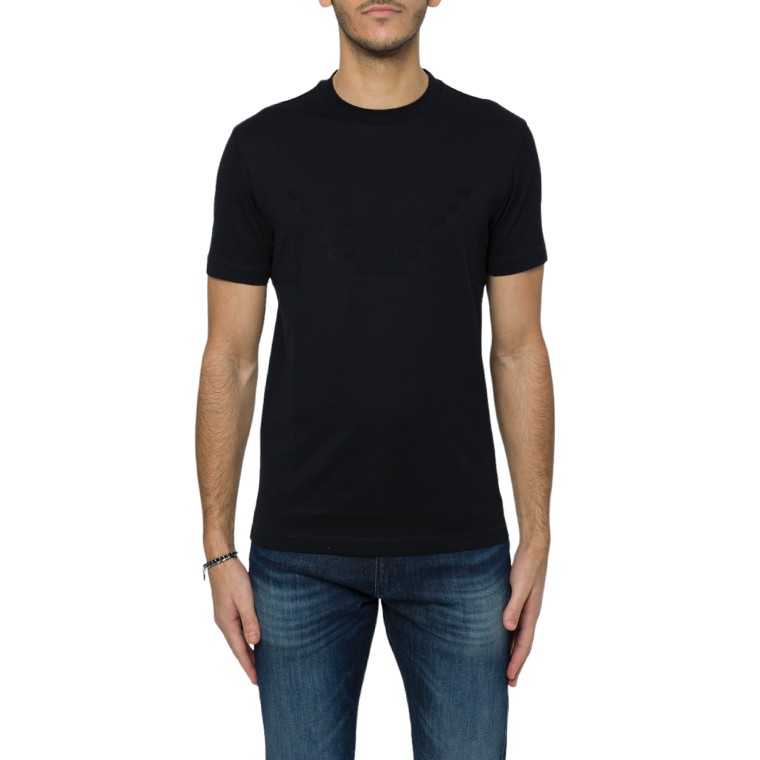 T-shirt in jersey con logo jacquard Emporio Armani