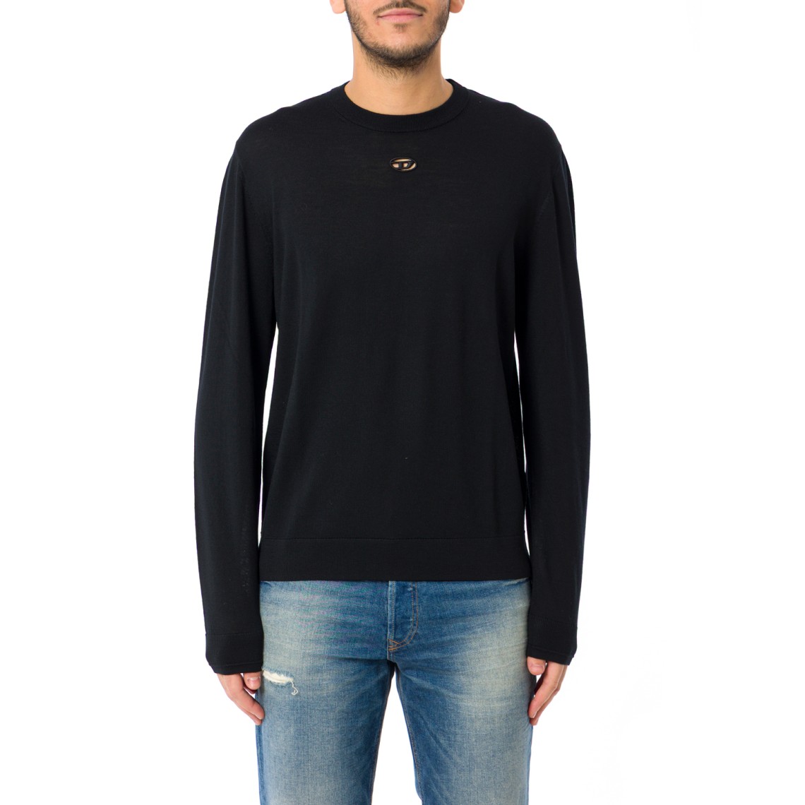 Maglia girocollo in lana con logo cut-out Diesel