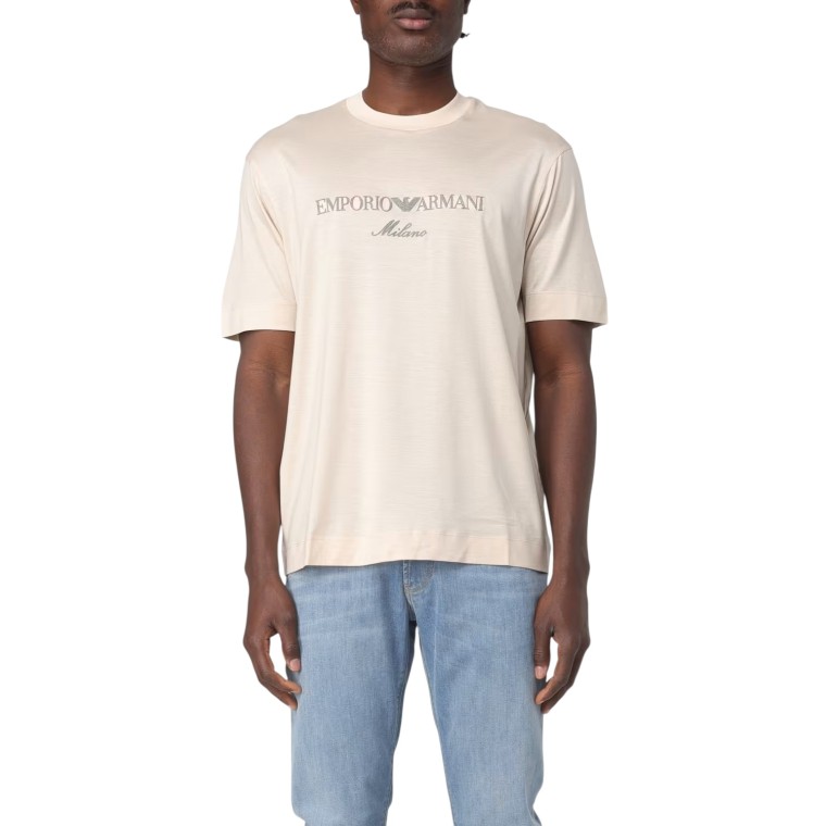 T-shirt in jersey con logo ricamato Emporio Armani