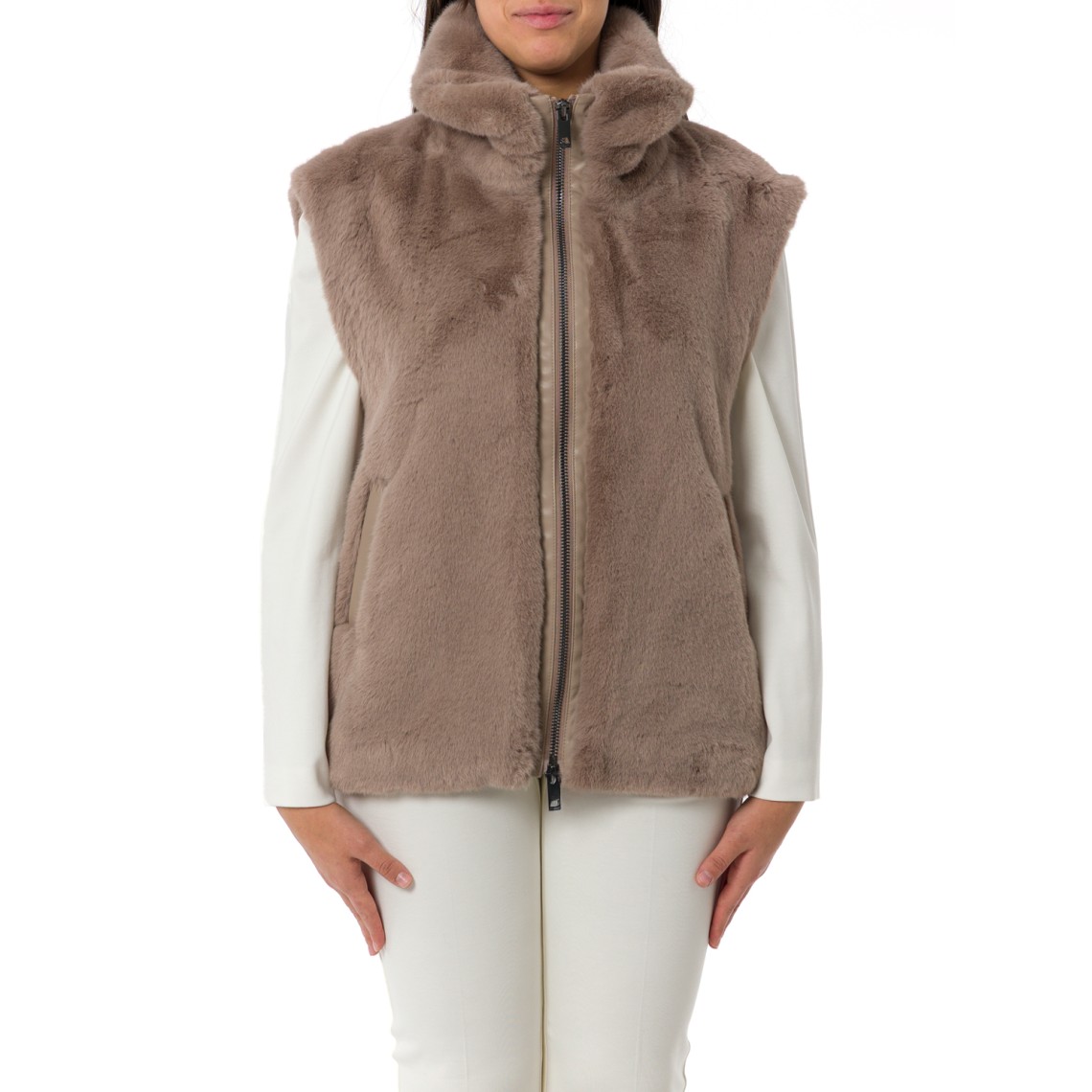 Gilet effetto pelliccia con zip Pinko