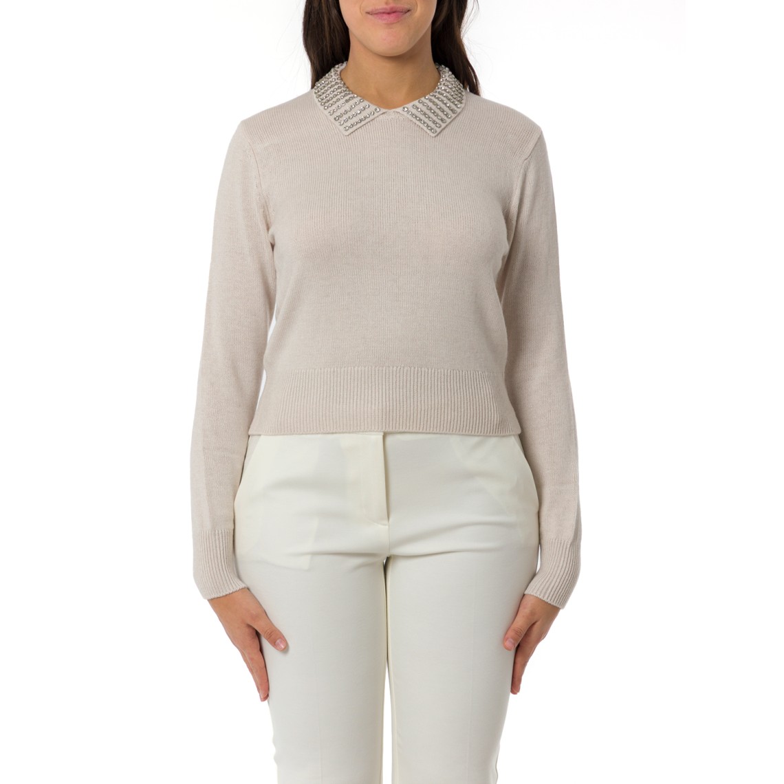 Maglia con colletto e strass Pinko