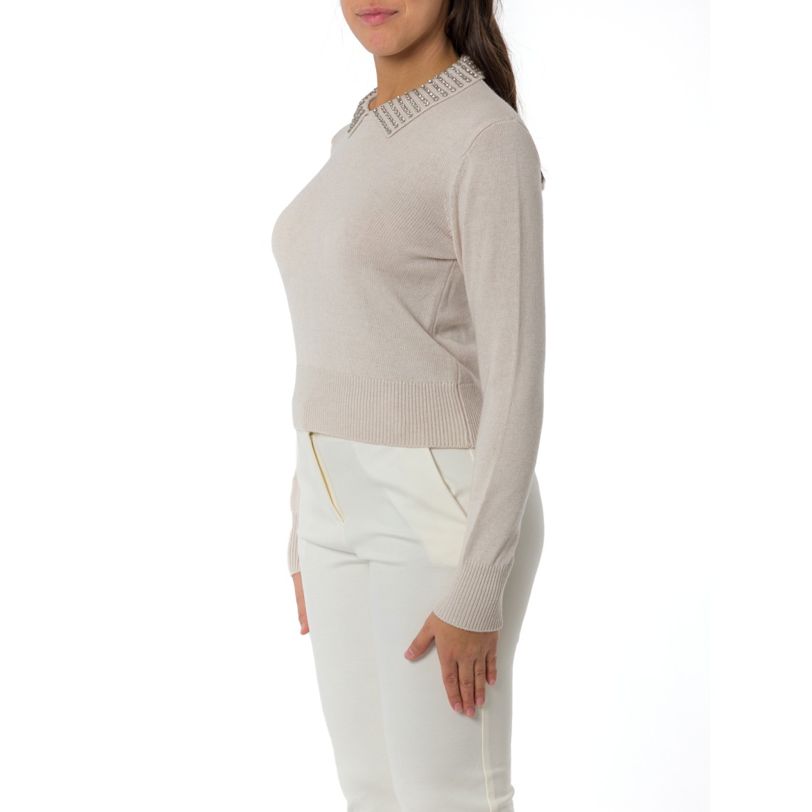 Maglia con colletto e strass Pinko